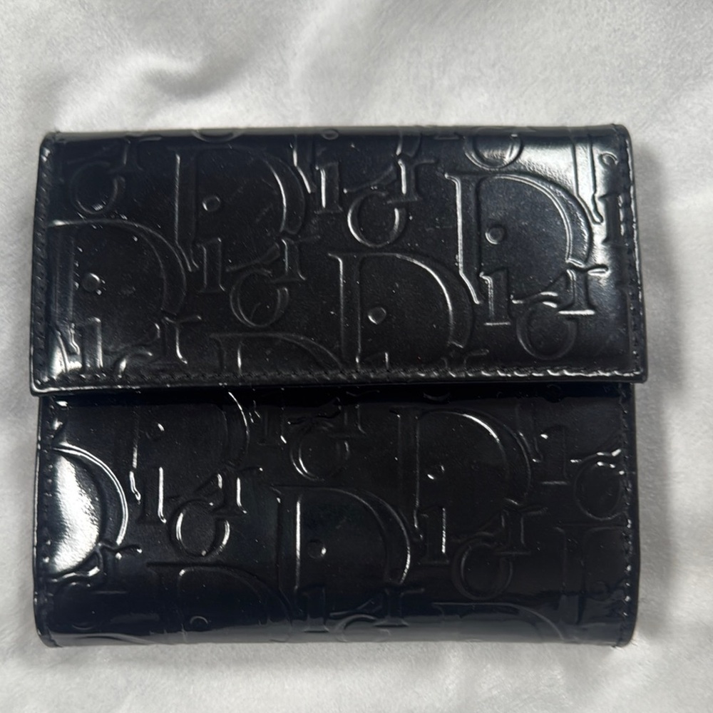 Dior Black Embossed Patent Leather Compact Wallet